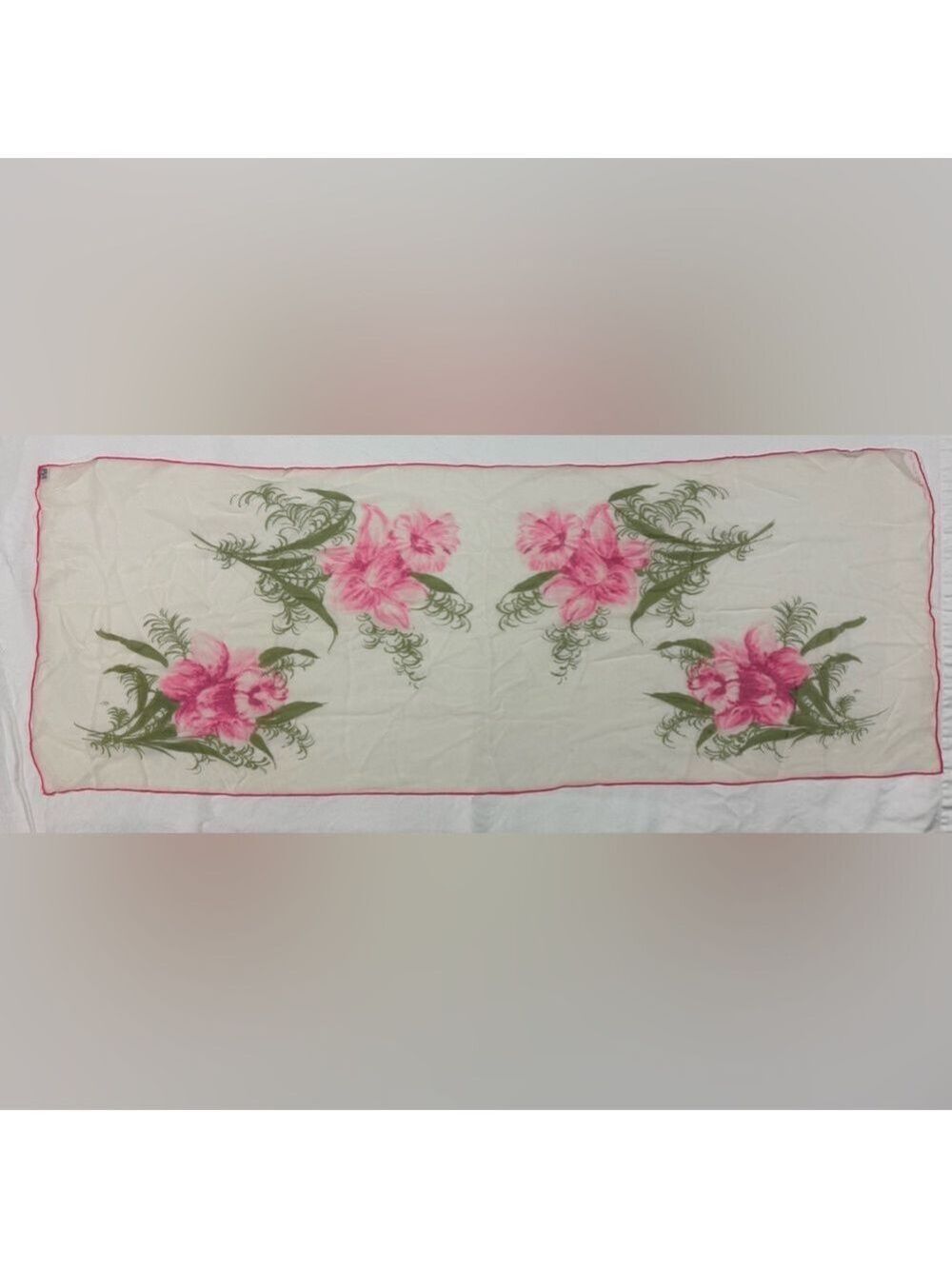 ECHO Pink Floral Silk Scarf Hand Rolled Japan Made Cottagecore